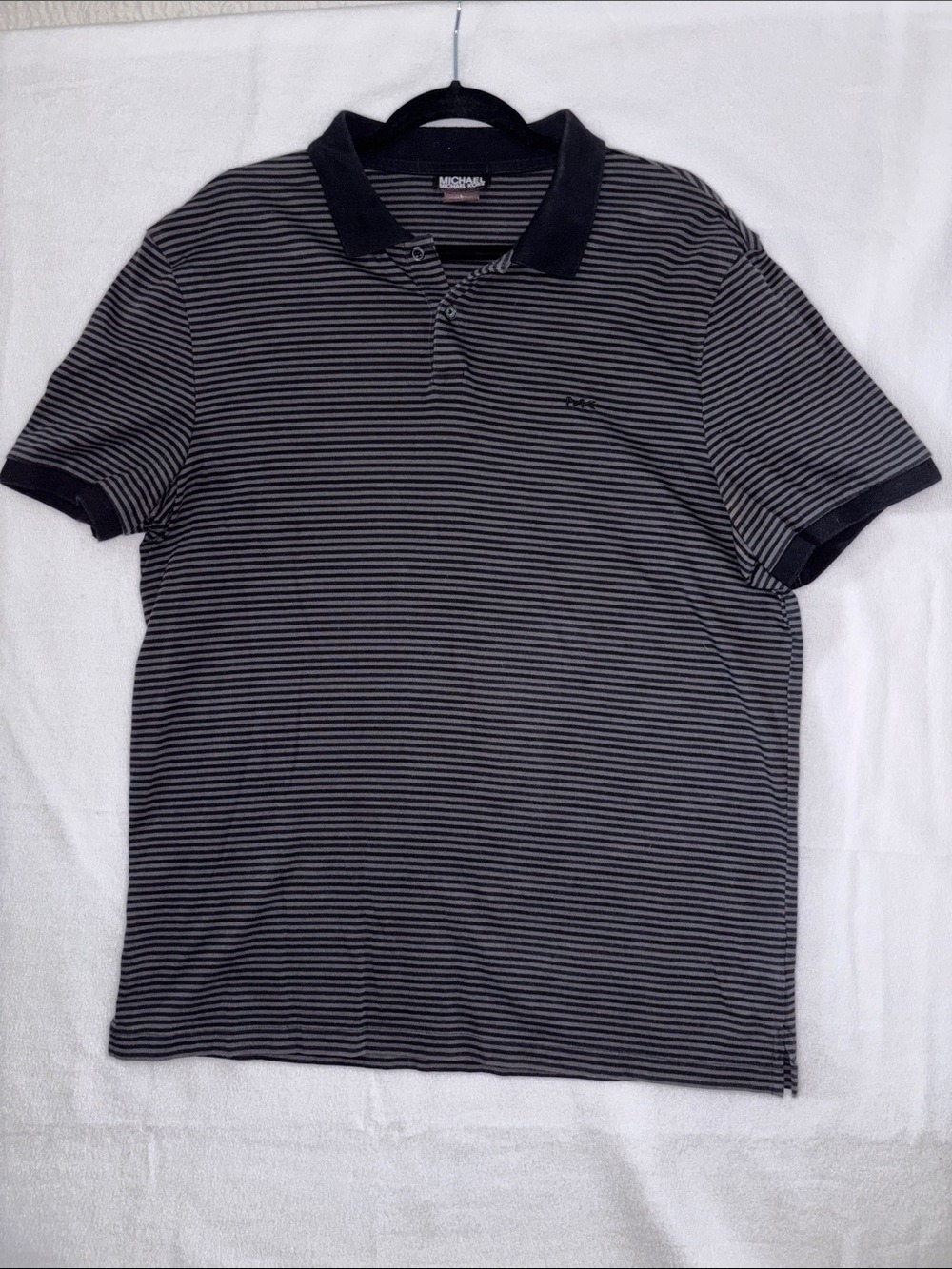 Michael Kors Vertical Striped Cotton Short Sleeve Polo Shirt